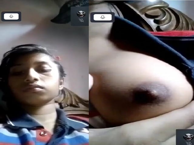 Polo t-shirt girl showing boobs on video call sex